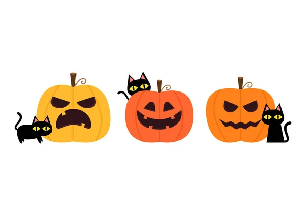 Cute Black Cat Pumpkin Head Halloween Day Happy Halloween Greeting — Image vectorielle