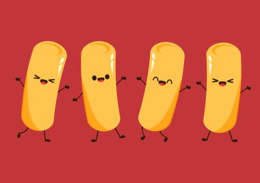 Tatlı Tteokbokki noodle çizgi filmi. Kore sokak yemeği. Basit vektör logosu sosisi. Tteokbokki Kore yemeğidir..