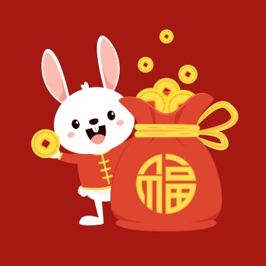 Chinese New Year Money pocket vector. Chinese money bag vector. Vector flat long shadow design. word 