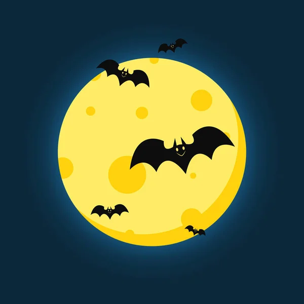 Halloween Banner Vector Halloween Background Illustration Flying Bats Moon Yellow — Stock Vector