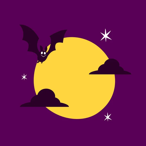 Halloween Banner Vector Halloween Background Illustration Flying Bats Moon Yellow — Stock Vector