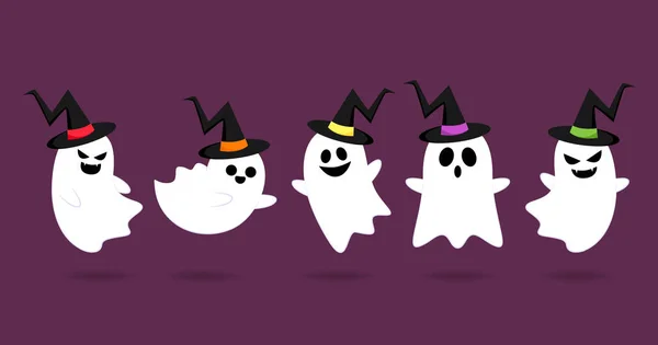 Happy Halloween Party Greeting Card Cute Ghost Holidays Cartoon Character — 图库矢量图片
