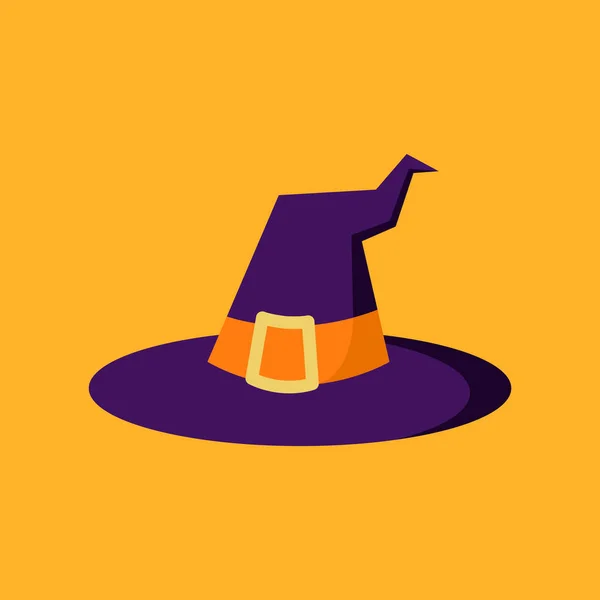 Witch Hat Orange Background Halloween Traditional Witch Hat Strap Cartoon — Stockvektor