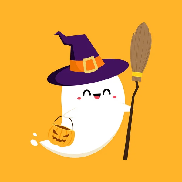 Happy Halloween Party Greeting Card Cute Ghost Holidays Cartoon Character — ストックベクタ