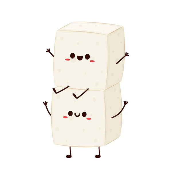 Cute Tofu Cartoon Happy Cute Smiling Funny Tofu Character Design —  Vetores de Stock