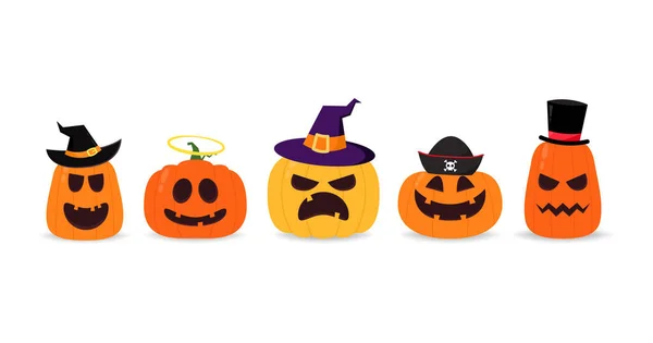 Pumpkin Head Set Cute Scary Halloween Pumpkin Monster Set Holidays — Stockový vektor