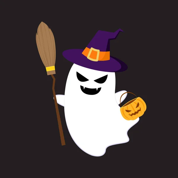 Happy Halloween Party Greeting Card Cute Ghost Holidays Cartoon Character — Image vectorielle