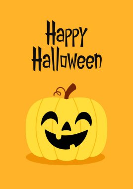 Happy halloween party greeting card with cute Pumpkin dead. Holidays cartoon character. Trick or treat. Halloween funny cartoon.