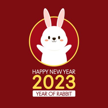Happy Chinese new year greeting card 2023 with cute rabbit. Animal holidays cartoon character. Rabbit icon vector. Year of Rabiit.