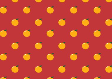 Mandarin orange pattern on red background. Chinese New Year Mandarin Orange.