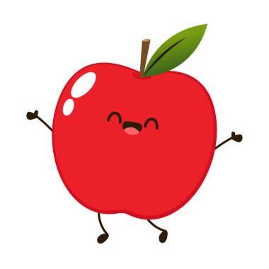 Apple cartoon. Happy apple fruit cute character mascot vector design.