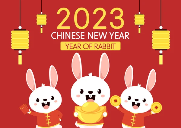 Happy Chinese new year greeting card 2023 with cute rabbit. Animal holidays cartoon character. Rabbit icon vector. Year of Rabiit.