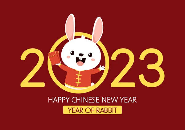 Happy Chinese new year greeting card 2023 with cute rabbit. Animal holidays cartoon character. Rabbit icon vector. Year of Rabiit.