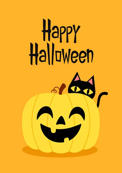 Happy Halloween Party Greeting Card Cute Black Cat Skull Holidays — Archivo Imágenes Vectoriales