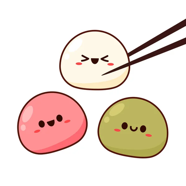 Cute Mochi Cartoon Vector Mochi Icon Vector Japanese Rice Dessert — Vettoriale Stock