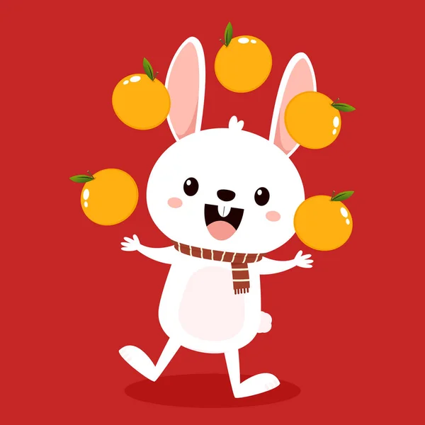 Happy Chinese New Year Greeting Card 2023 Cute Rabbit Oranges — Stockový vektor