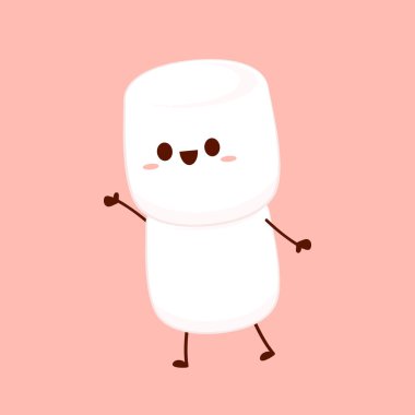 Marshmallow çizgi filmi. Şekerleme karakter tasarımı. Şekerleme vektörü.