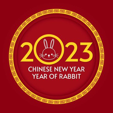 Mutlu Çin yeni yılı tebrik kartı 2023, şirin tavşanlı. Hayvan bayramı çizgi film karakteri. Tavşan simgesi vektörü.