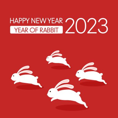 Mutlu Çin yeni yılı tebrik kartı 2023, şirin tavşanlı. Hayvan bayramı çizgi film karakteri. Tavşan simgesi vektörü.