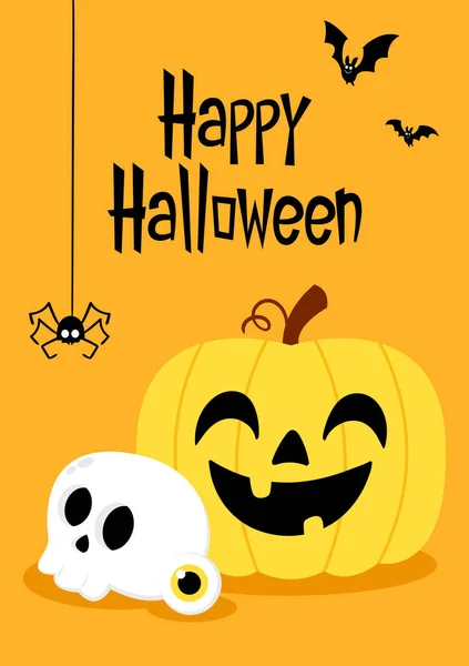 Happy Halloween Party Greeting Card Cute Skull Pumpkin Head Holidays — Vetor de Stock