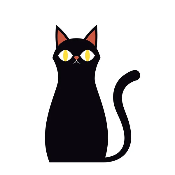 Cute Black Cat Halloween Day Black Cat Cartoon Vector — Vetor de Stock