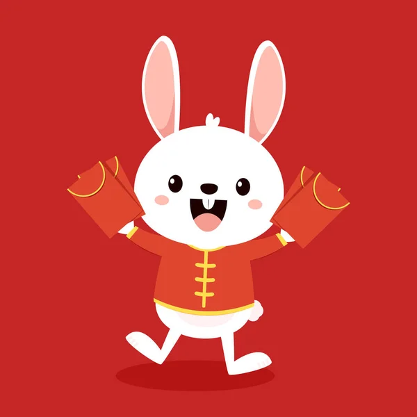 Mutlu Çin yeni yılı tebrik kartı 2023, şirin tavşanlı. Hayvan bayramı çizgi film karakteri. Tavşan simgesi vektörü.