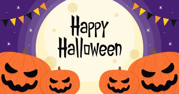 Happy Halloween Banner Design Happy Halloween Greeting Card Cute Pumpkin — Vetor de Stock