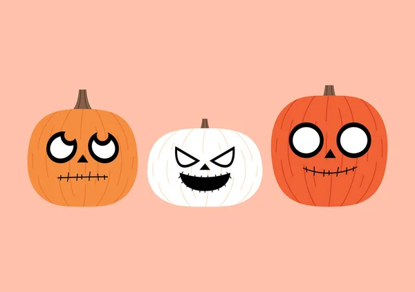 Happy Halloween Greeting Card Cute Skeleton Face Paint Pumpkin Holidays — Stock vektor