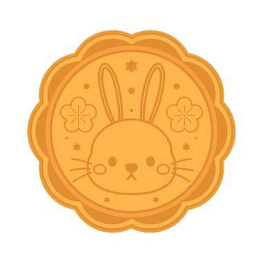 Rabbit face on Moon cake. Moon cake vector. Moon cake, traditional Chinese round pastry eaten during Mid Autumn Festival.