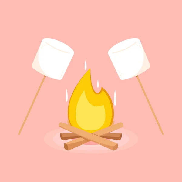 Brända Marshmallows Marshmallow Stick Och Bonfire Vektor — Stock vektor