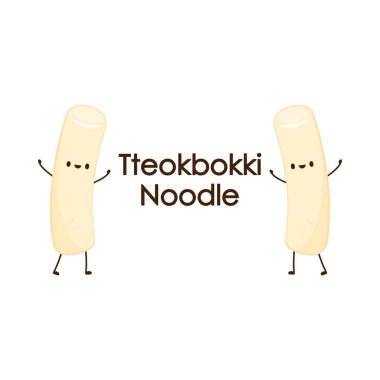 Tteokbokki noodle vektörü. Tteokbokki karakter tasarımı. Baharatlı pirinç keki..