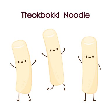 Tteokbokki noodle vector. Tteokbokki character design. Spicy rice cake. Cute Tteokbokki cartoon.