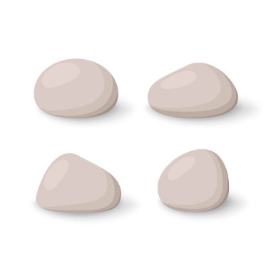 Set of stones. Gray cobblestone. Element of nature and mountains. Stones vector on white background.