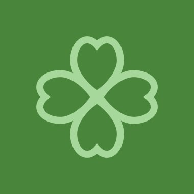 Lucky clover leaf icon. Vector flat style illustration of St. Patrick's day green lucky clover leaf isolated on green background.