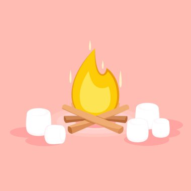 White marshmallows isolated on pink background. Pile of marshmallow. bonfire vector.