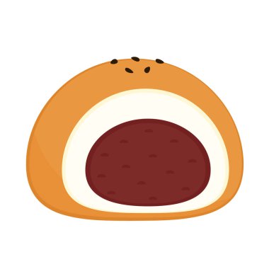 Beyaz arka planda izole edilmiş ev yapımı Anpan ya da Japon yuvarlak ekmeği. Geleneksel Japon Atıştırması ve Tatlısı.