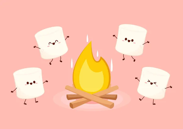 Marshmallow Character Wallpaper Free Space Text Logo Design Bonfire Vector — Stock vektor