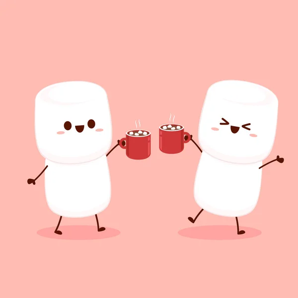 Funny Marshmallows Personajes Chocolate Caliente Con Malvaviscos Marshmallows Diseño Carácter — Vector de stock