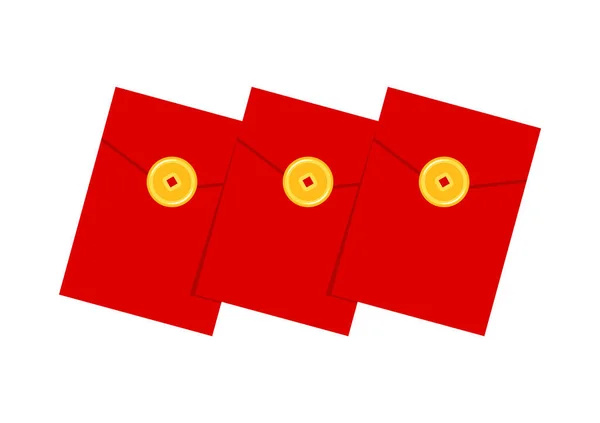 Kinesisk Belöning Rött Papper Kuvertvektor Kuvert Stack Vektor Röd Förpackning — Stock vektor