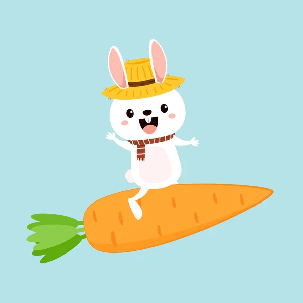Дизайн Персонажа Кролика Милий Білий Кролик Морквою Мультфільм Кролика Векторна — стоковий вектор