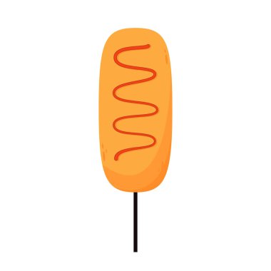 Beyaz arka planda Korn köpek vektör çizimi. Korn sosisli ve ketçaplı..