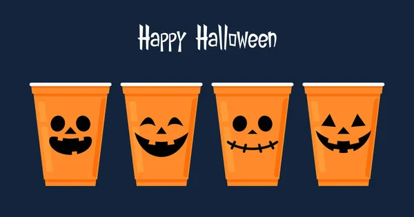 Faccia Halloween Sul Bicchiere Plastica Una Tazza Isolata Sfondo Illustrazione — Vettoriale Stock