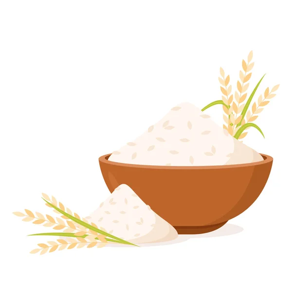 Rice Bowl Vector Japan Rice Cartoon Wheat — Stock Vector