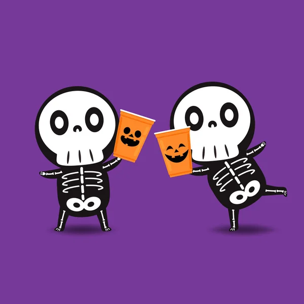 Cute Halloween Skeleton Cartoon Skeleton Halloween Day Halloween Character Cartoon — Vetor de Stock