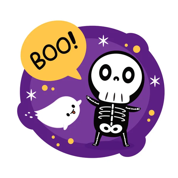 Cute Halloween Skeleton Cartoon Skeleton Halloween Day Halloween Character Cartoon —  Vetores de Stock