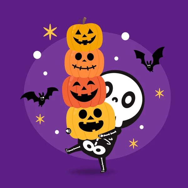 Cute Halloween Skeleton Cartoon Skeleton Halloween Day Halloween Character Cartoon — Vetor de Stock