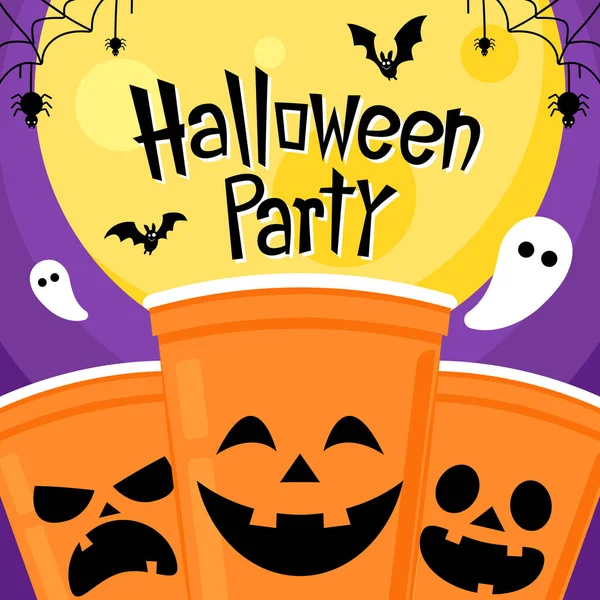 Halloween Face Plastic Cup Party Cup Isolated Background Vector Illustration — Stock Vector