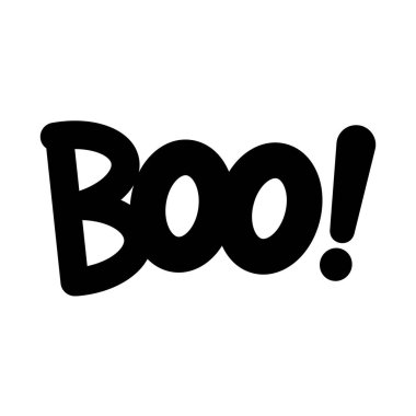 Boo işareti. Boo mesajı. Tek bir kelime. Yazdırılabilir grafik tişörtü. Baskı için karalama tasarımı. Vektör çizimi. Renkli. Mutlu Cadılar Bayramı tebrik kartı.