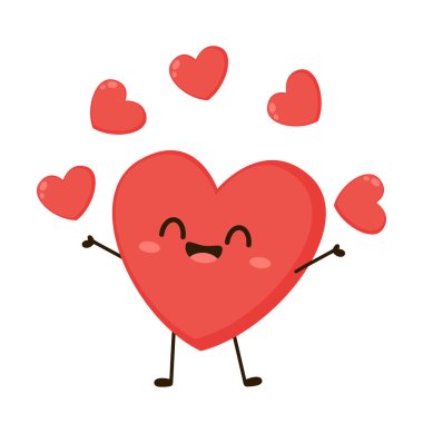 Kırmızı, sevimli kalp karakteri. Romantik düz stil Sevgililer Günü çizimleri aşkı ifade etmek için.