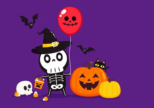 Cute Halloween Skeleton Cartoon Skeleton Halloween Day Halloween Character Cartoon — Vettoriale Stock
